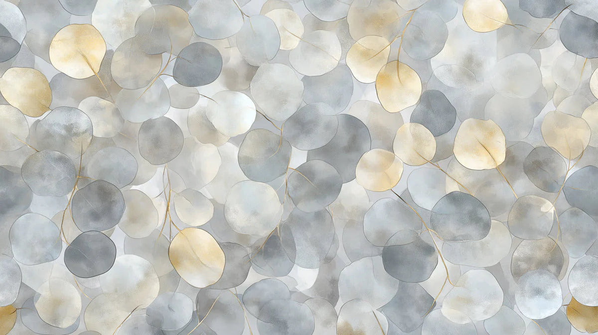 Eucalyptus Leaves Mural Wallpaper — Soft Gray and Gold Botanical Mural Wallpaper - room preview 02