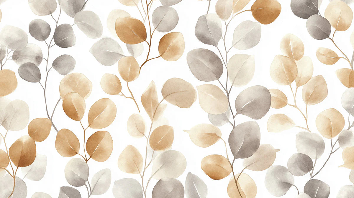 Watercolor Eucalyptus Leaf Mural Wallpaper — Soft Neutral Tones Mural Wallpaper - room preview 02