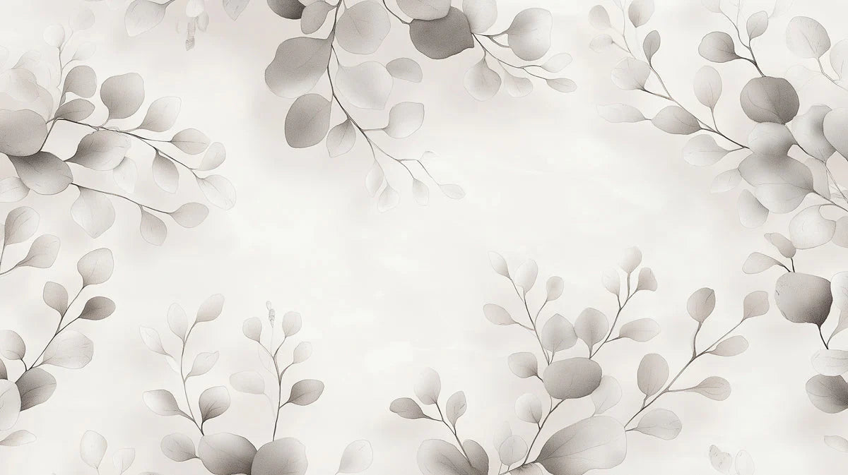 Minimalist Eucalyptus Leaf Mural Wallpaper — Soft Gray Botanical Mural Wallpaper - room preview 02