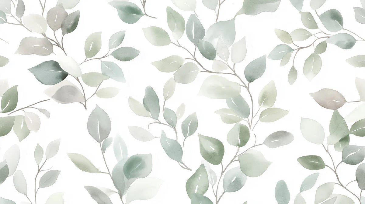 Watercolor Eucalyptus Leaf Mural Wallpaper — Soft Botanical Design Mural Wallpaper - room preview 02