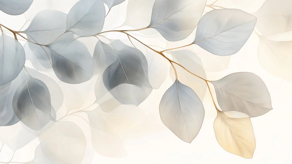 Ethereal Eucalyptus Branch Mural Wallpaper — Soft Botanical Design Mural Wallpaper - room preview 02