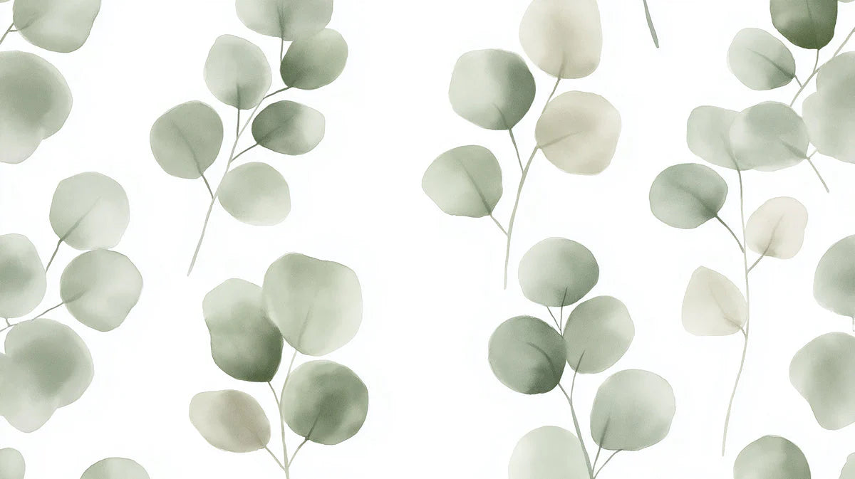 Watercolor Eucalyptus Leaf Mural Wallpaper — Soft Botanical Design Mural Wallpaper - room preview 02