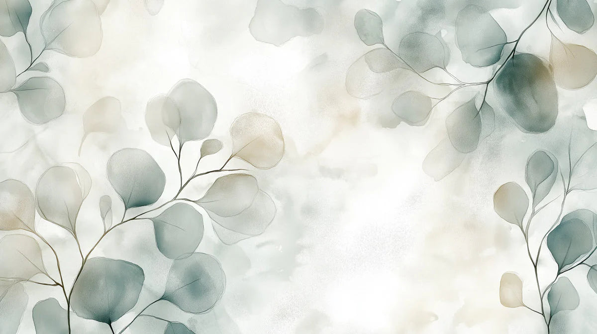 Watercolor Eucalyptus Leaf Mural Wallpaper — Soft Botanical Art Mural Wallpaper - room preview 02