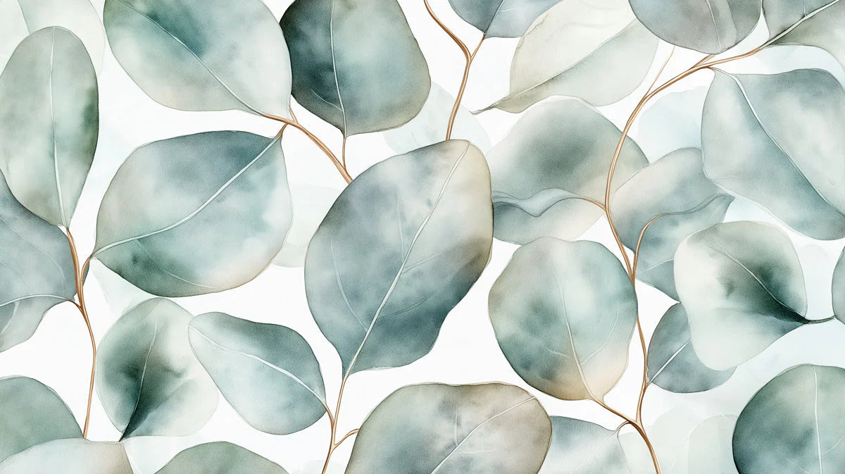 Watercolor Eucalyptus Leaf Mural Wallpaper — Soft Botanical Art Mural Wallpaper - room preview 02