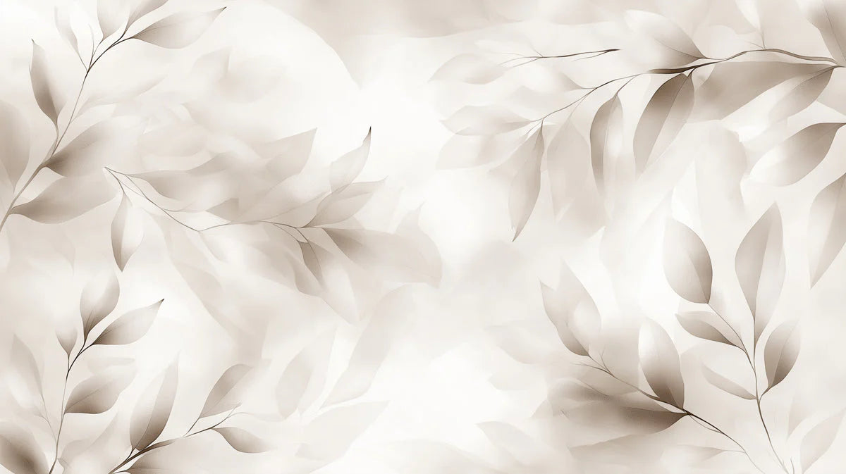 Minimalist Botanical Mural Wallpaper — Soft Neutral Leaf Pattern Mural Wallpaper - room preview 02