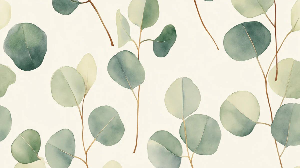 Watercolor Eucalyptus Leaf Mural Wallpaper — Botanical Branch Design Mural Wallpaper - room preview 02