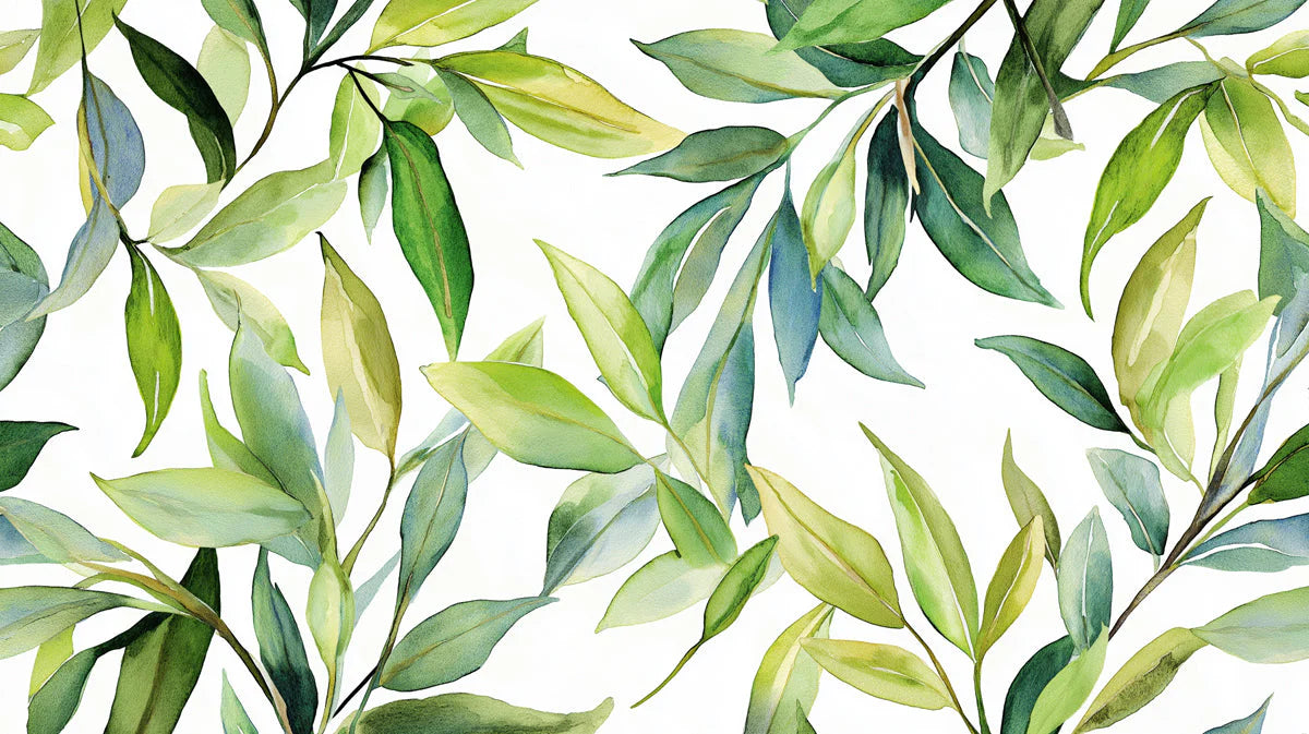 Watercolor Leaf Mural Wallpaper — Lush Botanical Design Mural Wallpaper - room preview 02