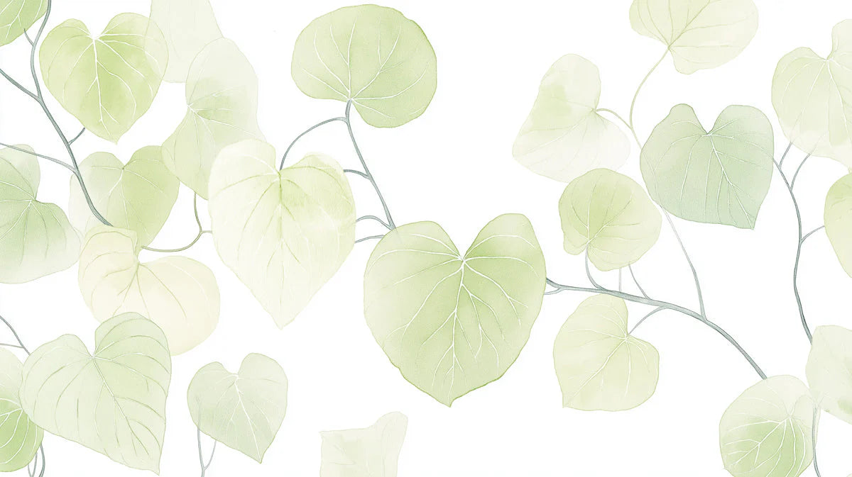 Watercolor Heart Leaf Mural Wallpaper — Soft Botanical Design Mural Wallpaper - room preview 02