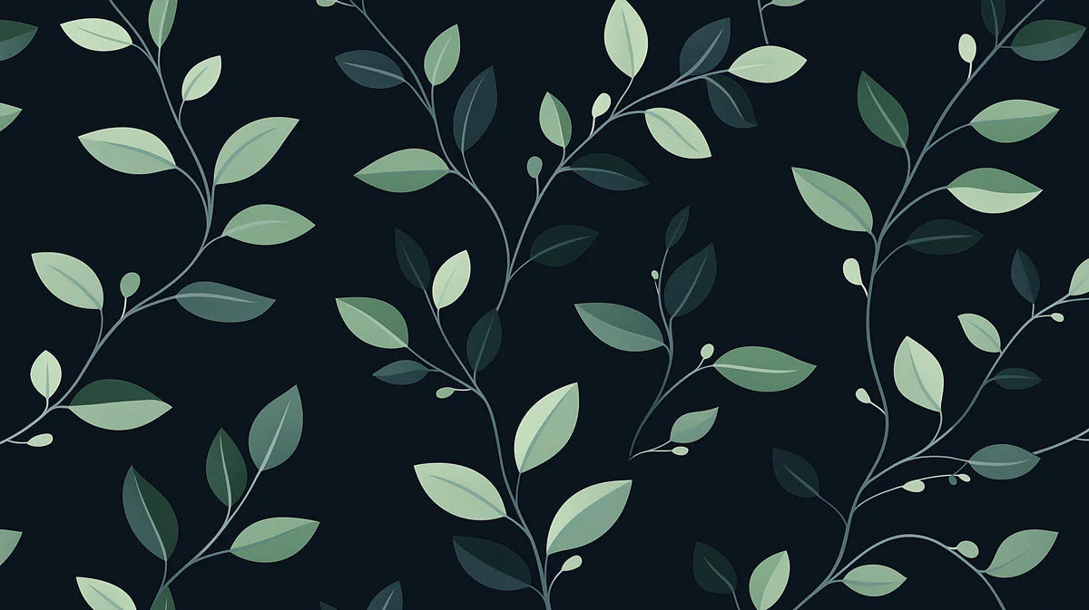 Minimalist Botanical Mural Wallpaper — Dark Green Leaf Pattern Mural Wallpaper - room preview 02