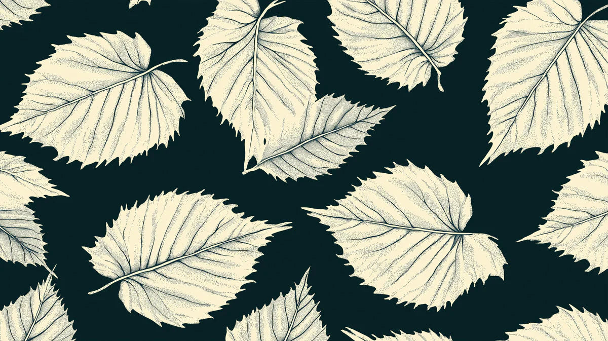 Stippled Leaf Botanical Mural Wallpaper in Charcoal and Cream Mural Wallpaper - room preview 02