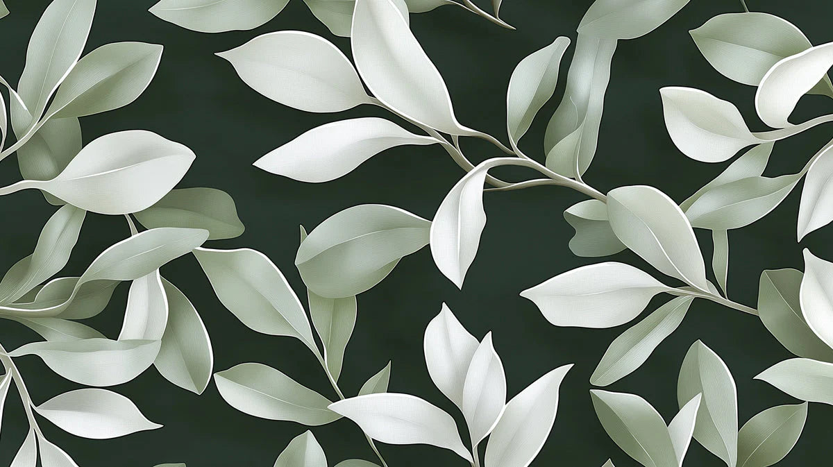 Minimalist Botanical Leaf Mural Wallpaper — Dark Forest Green Mural Wallpaper - room preview 02