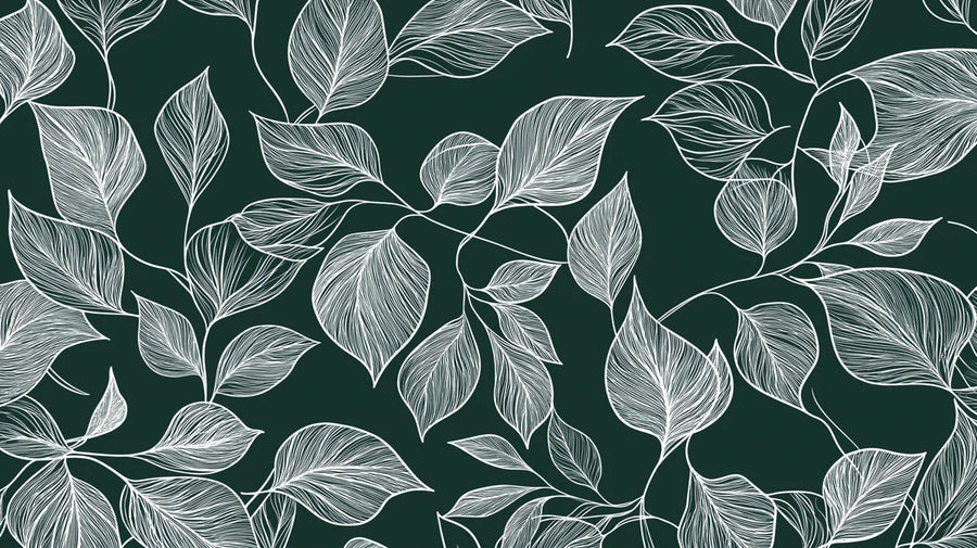 Botanical Wallpaper Mural – Leaf & Plant Wall Mural – White Leaf Line Art — Sophisticated Botanical printable artwork