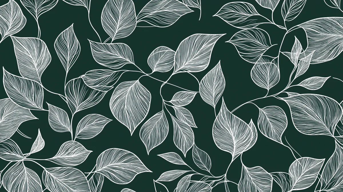 White Leaf Line Art Mural Wallpaper — Sophisticated Botanical Mural Wallpaper - room preview 02