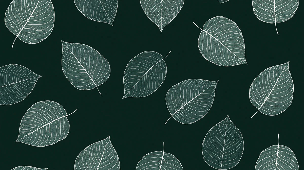 Minimalist Leaf Skeleton Mural Wallpaper — Deep Forest Green Mural Wallpaper - room preview 02