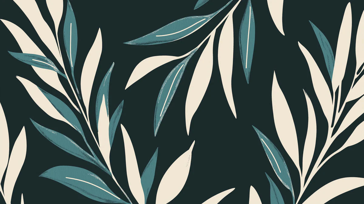 Minimalist Botanical Mural Wallpaper — Midnight and Sage Leaf Mural Wallpaper - room preview 02