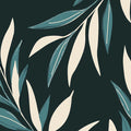 Minimalist Botanical Mural Wallpaper — Midnight and Sage Leaf Mural Wallpaper - room preview 02