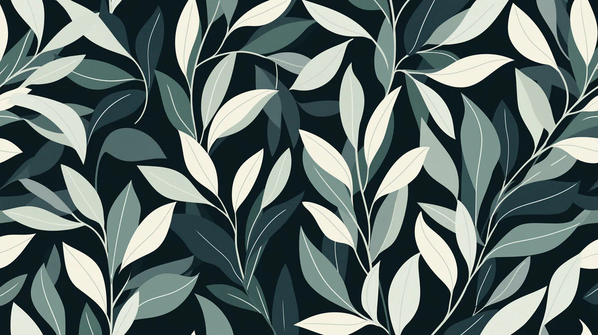 Midnight Foliage Mural Wallpaper — Modern Botanical Design Mural Wallpaper - room preview 02