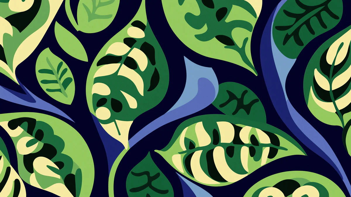 Abstract Tropical Leaf Mural Wallpaper — Modern Botanical Art Mural Wallpaper - room preview 02