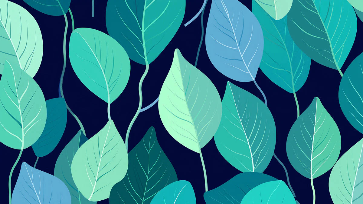 Teal and Navy Botanical Mural Wallpaper — Modern Leaf Pattern Mural Wallpaper - room preview 02