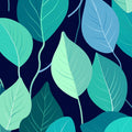 Teal and Navy Botanical Mural Wallpaper — Modern Leaf Pattern Mural Wallpaper - room preview 02