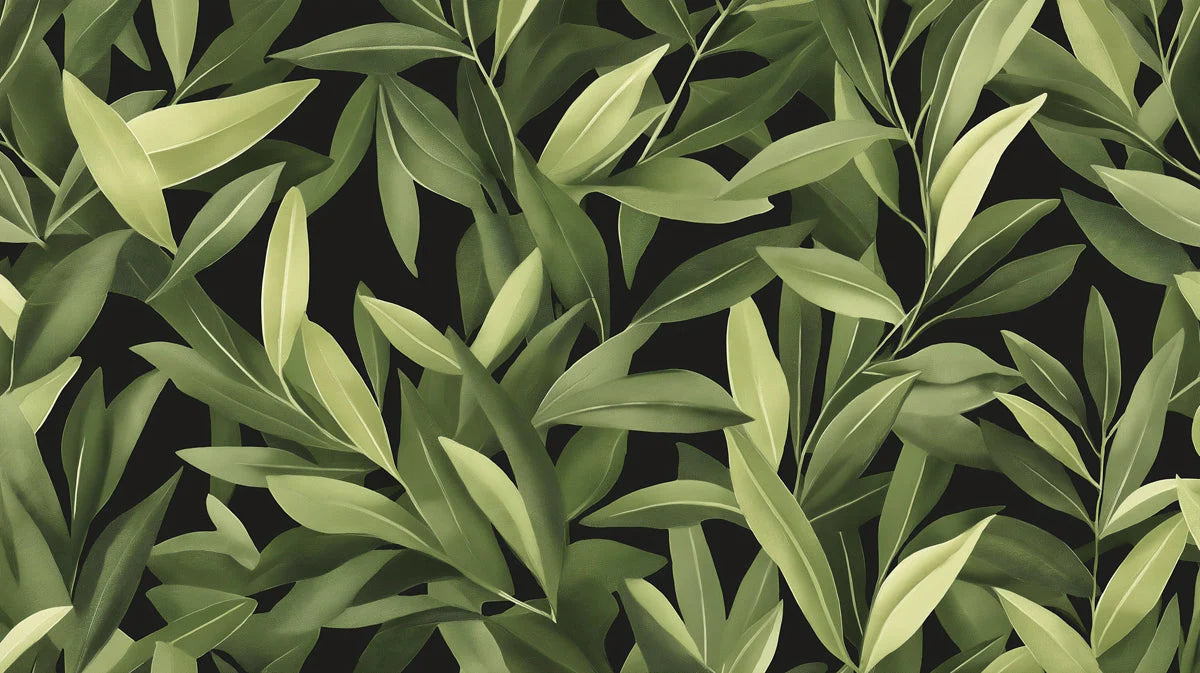 Olive Leaf Silhouette Mural Wallpaper —Bold Botanical Design Mural Wallpaper - room preview 02