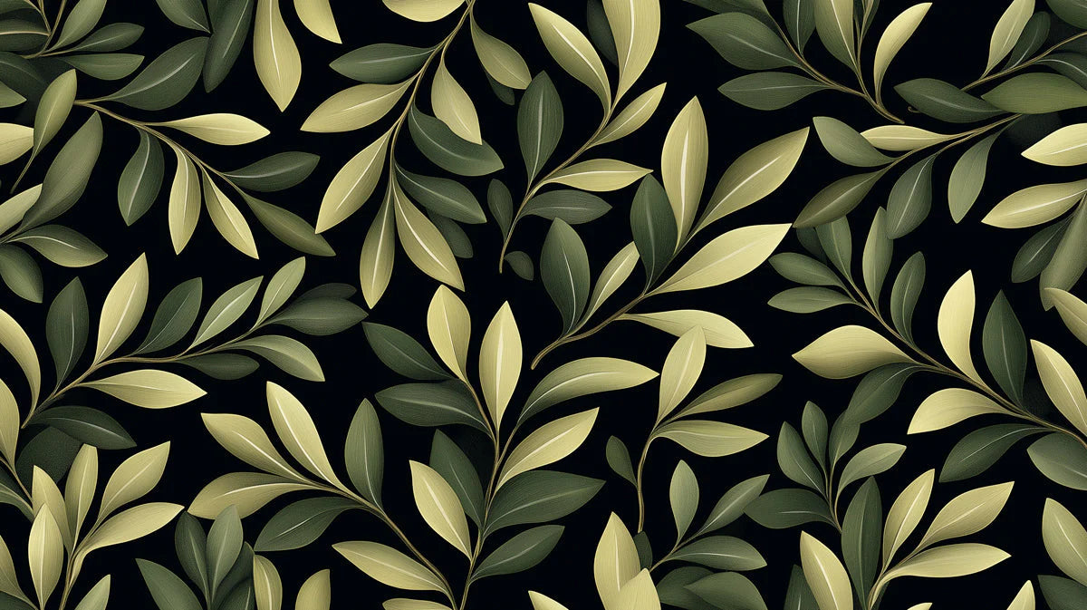 Olive Leaf Silhouette Mural Wallpaper — Dark Botanical Design Mural Wallpaper - room preview 02