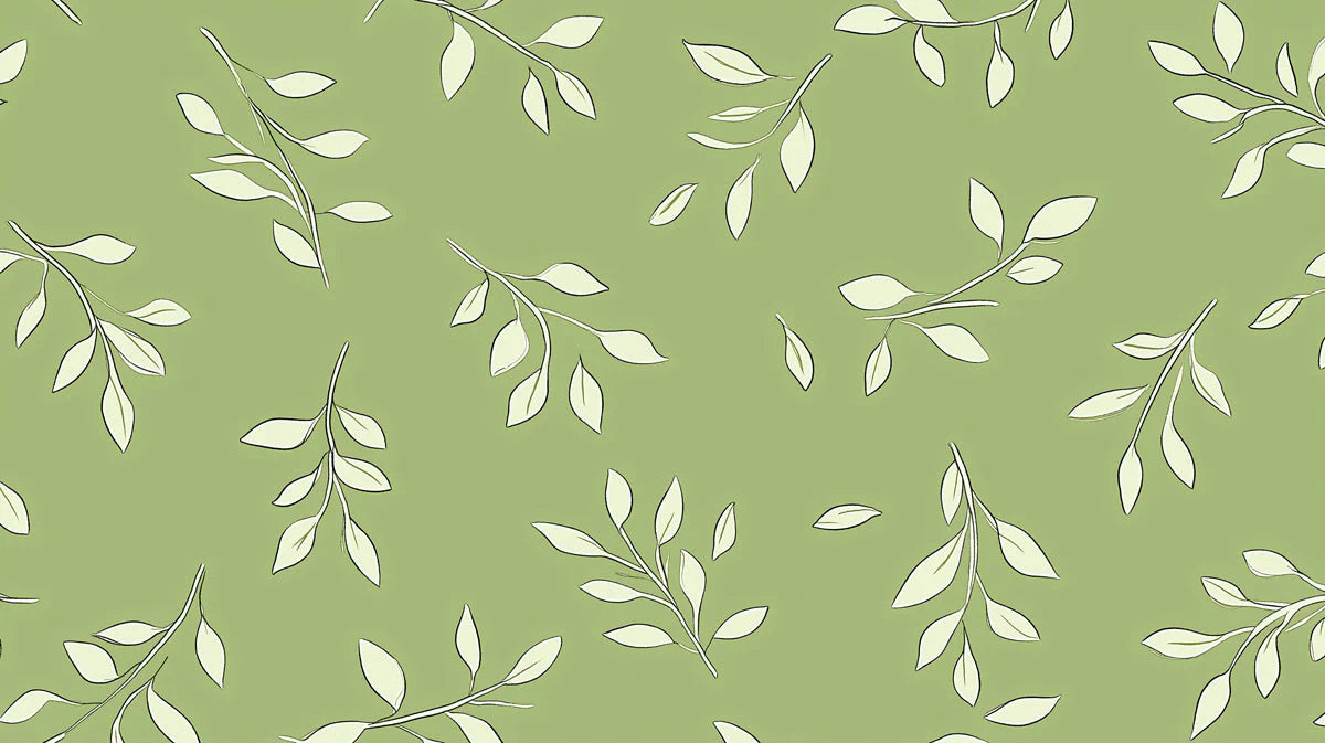 Sage Green Botanical Branch Mural Wallpaper — Minimalist Leaf Design Mural Wallpaper - room preview 02