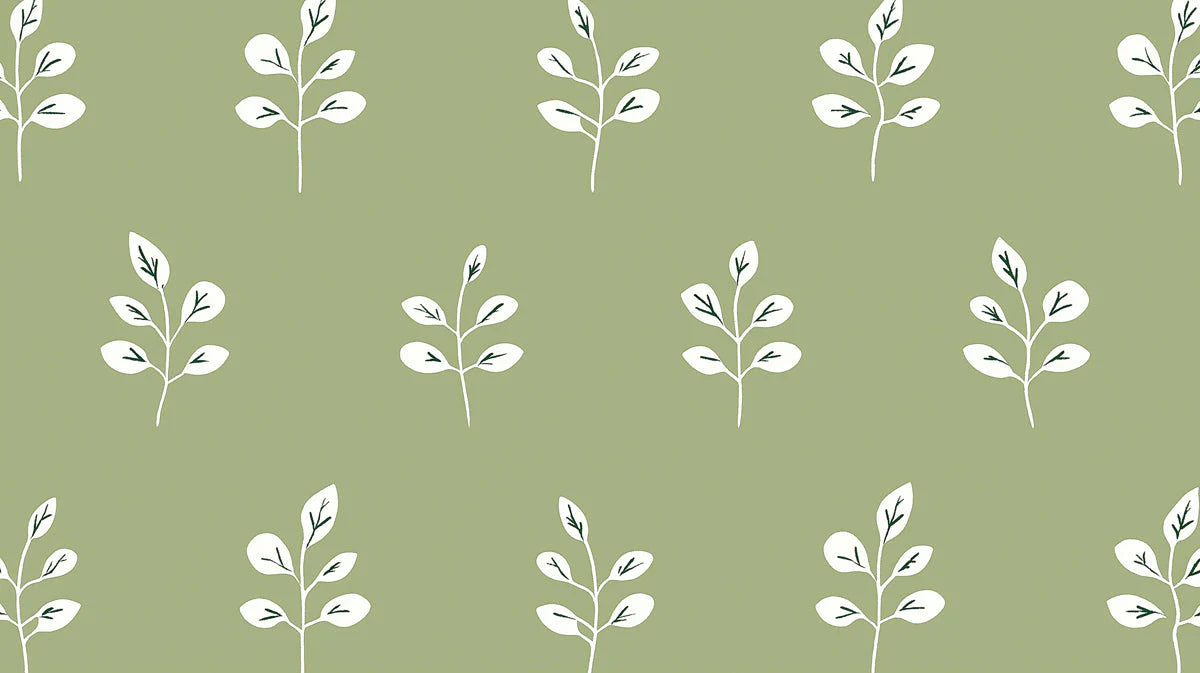 Minimalist Sage Leaf Mural Wallpaper — Calm Botanical Pattern Mural Wallpaper - room preview 02