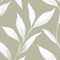 Minimalist Sage Green and White Leaf Mural Wallpaper - room preview 02