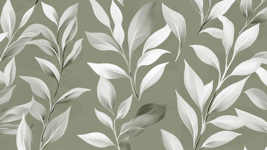 Botanical Wallpaper Mural – Leaf & Plant Wall Mural – Minimalist Sage Green Leaf — Modern Botanical printable artwork