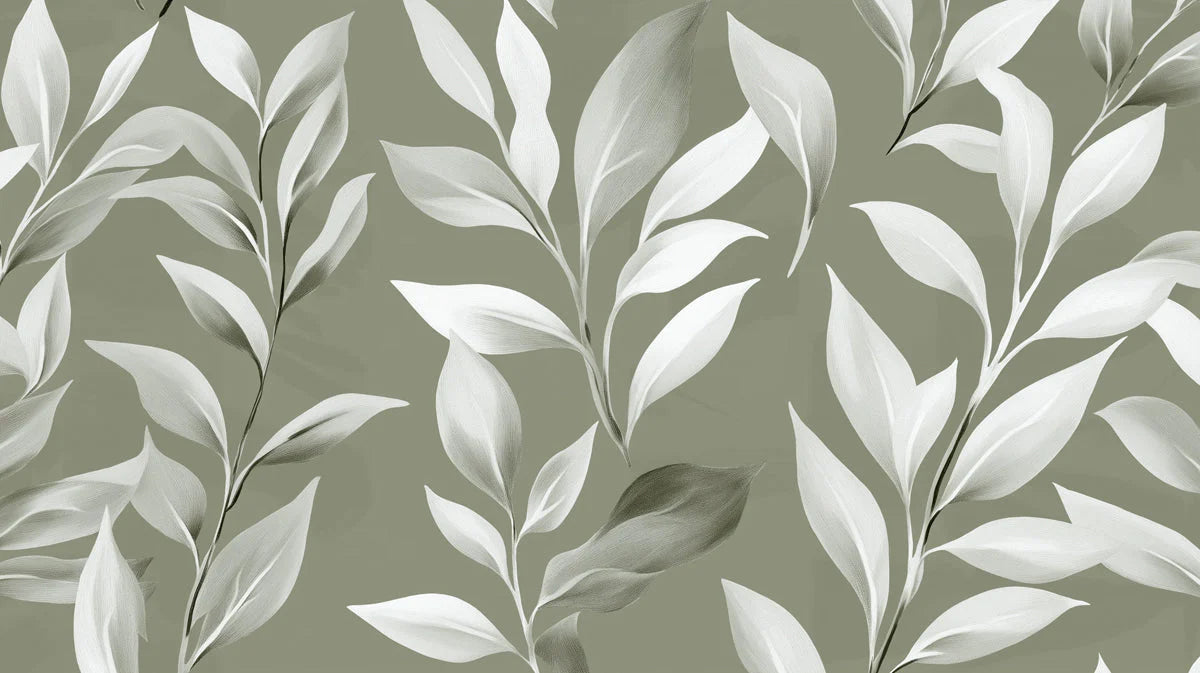 Minimalist Sage Green Leaf Mural Wallpaper — Modern Botanical Mural Wallpaper - room preview 02