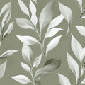 Minimalist Sage Green Leaf Mural Wallpaper — Modern Botanical Mural Wallpaper - room preview 02