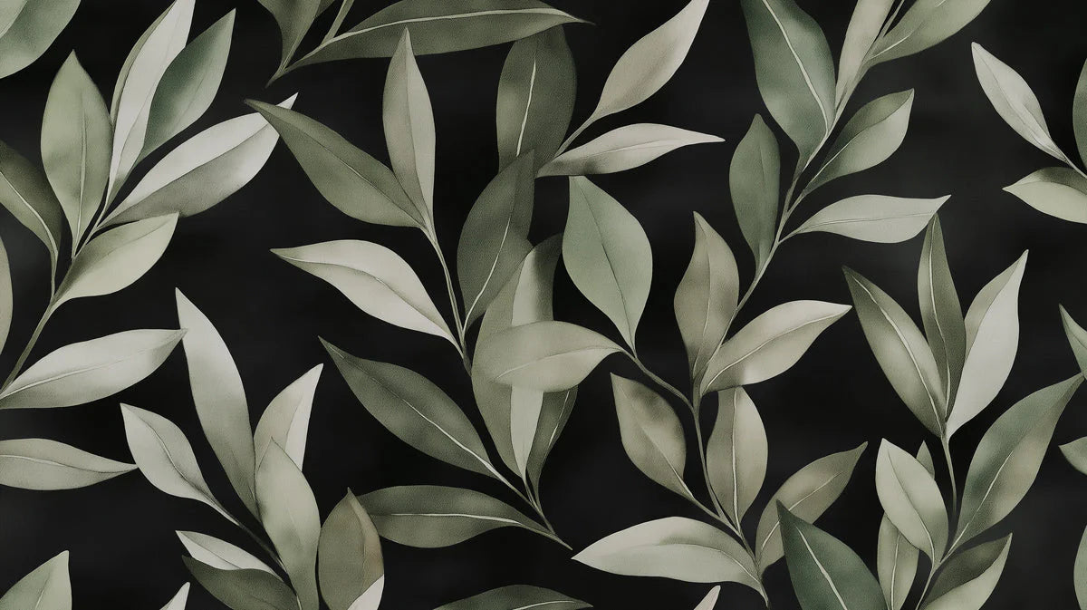 Botanical Leaf Mural Wallpaper — Moody Sage and Charcoal Green Mural Wallpaper - room preview 02