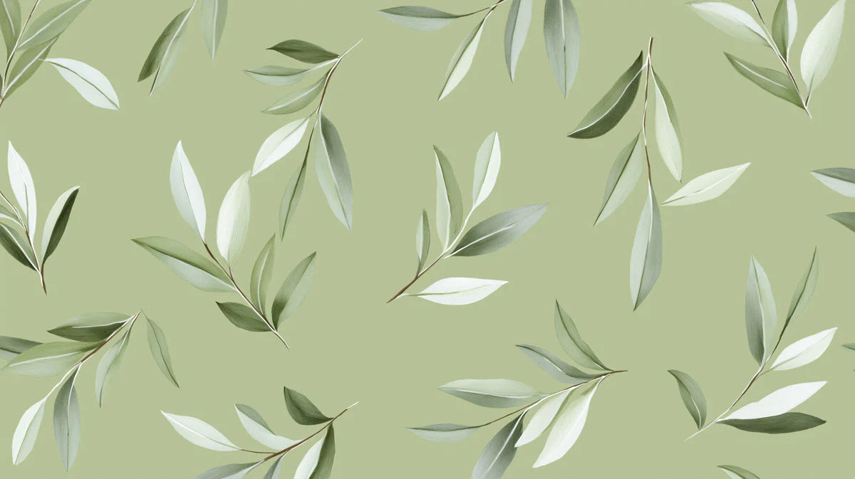 Minimalist Sage Leaf Mural Wallpaper — Botanical Wall Art Mural Wallpaper - room preview 02