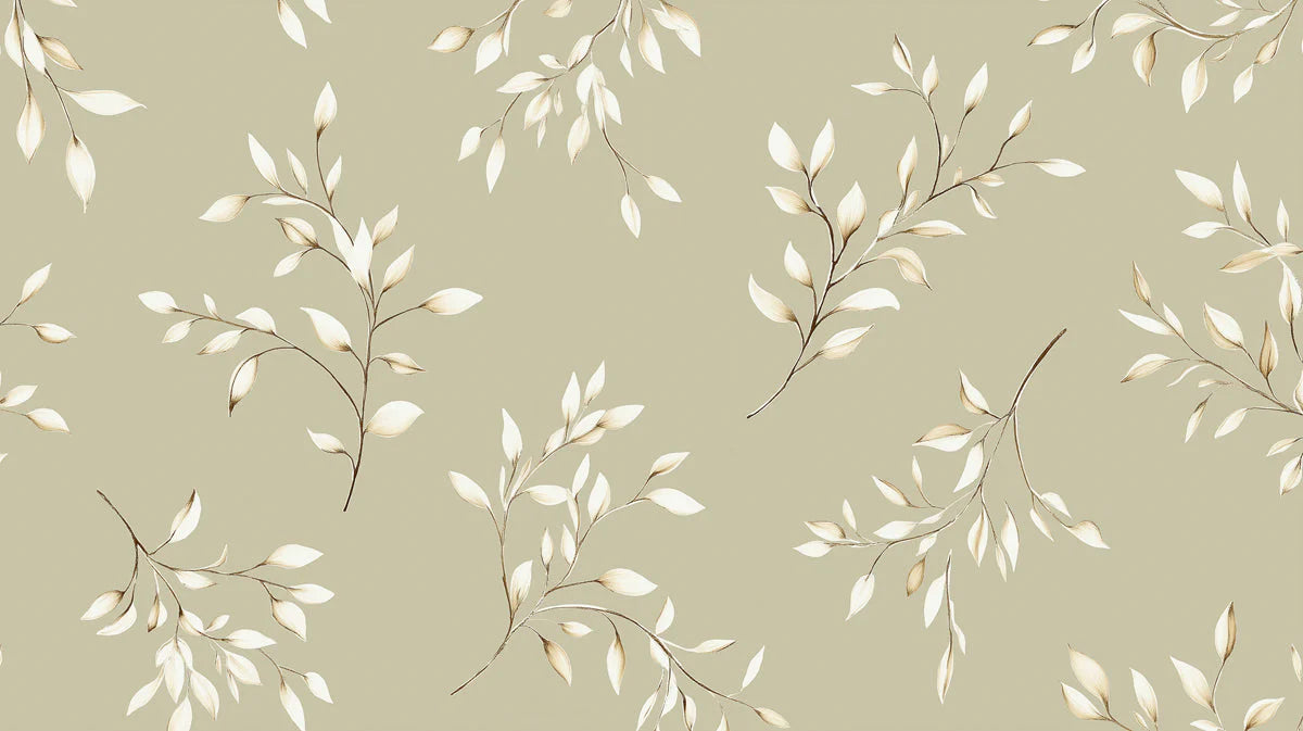 Minimalist Botanical Leaf Mural Wallpaper — Earthy Sage Design Mural Wallpaper - room preview 02