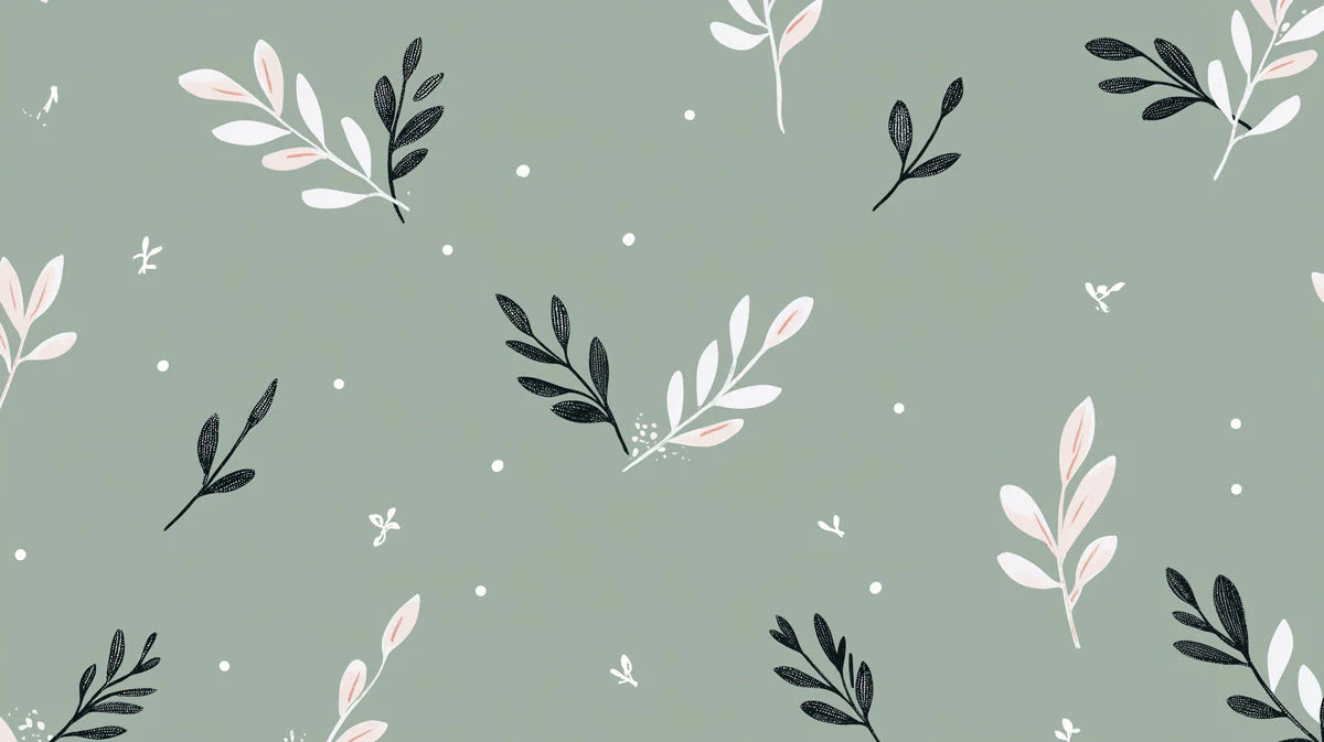 Sage Green Leaf Mural Wallpaper — Modern Botanical Design Mural Wallpaper - room preview 02