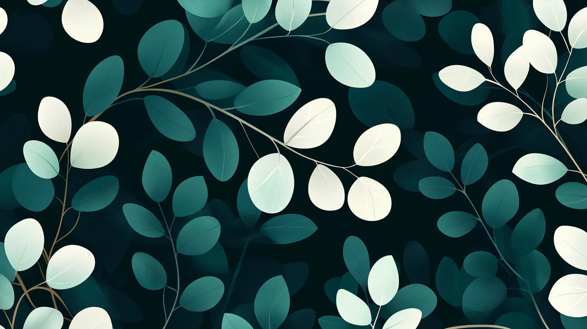 Eucalyptus Leaf Mural Wallpaper — Moody Teal Botanical Design Mural Wallpaper - room preview 02