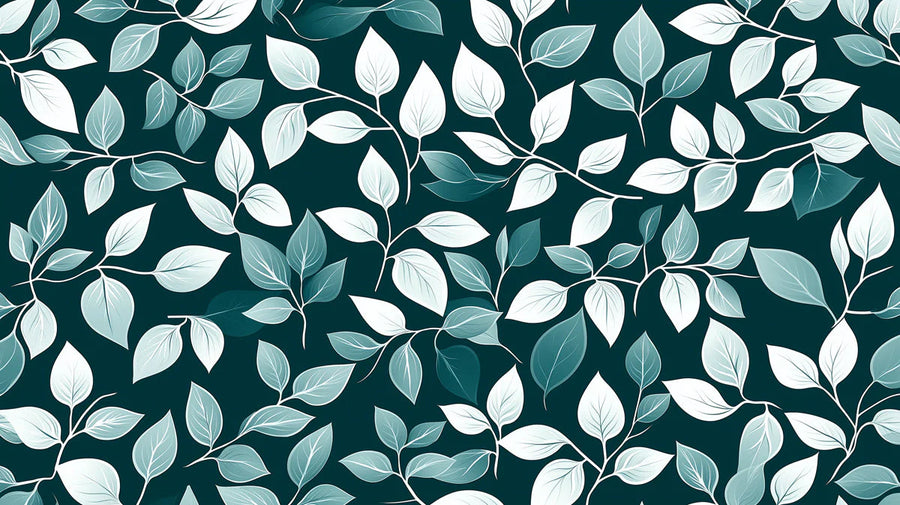 Botanical Wallpaper Mural – Leaf & Plant Wall Mural – Midnight Botanical — Deep Teal and Silver Leaf printable artwork