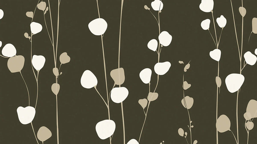 Nature Wallpaper Mural – Natural Wall Mural – Minimalist Botanical — Olive and Cream Silhouette printable artwork