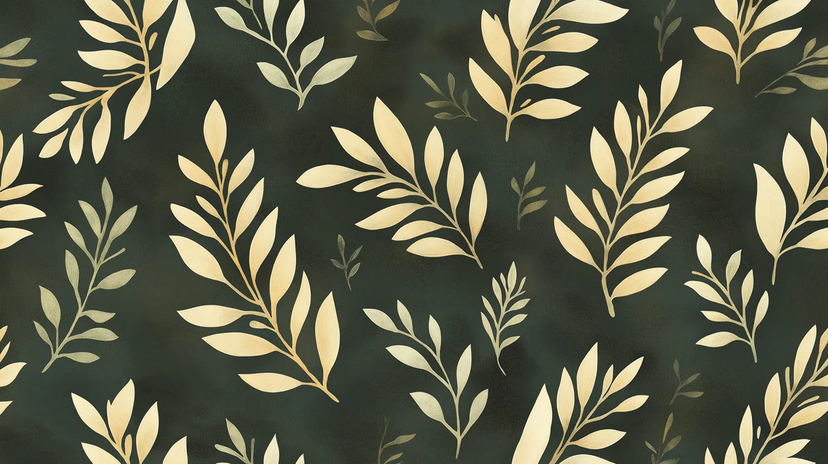 Gilded Foliage Mural Wallpaper — Botanical Dark Green Mural Wallpaper - room preview 02