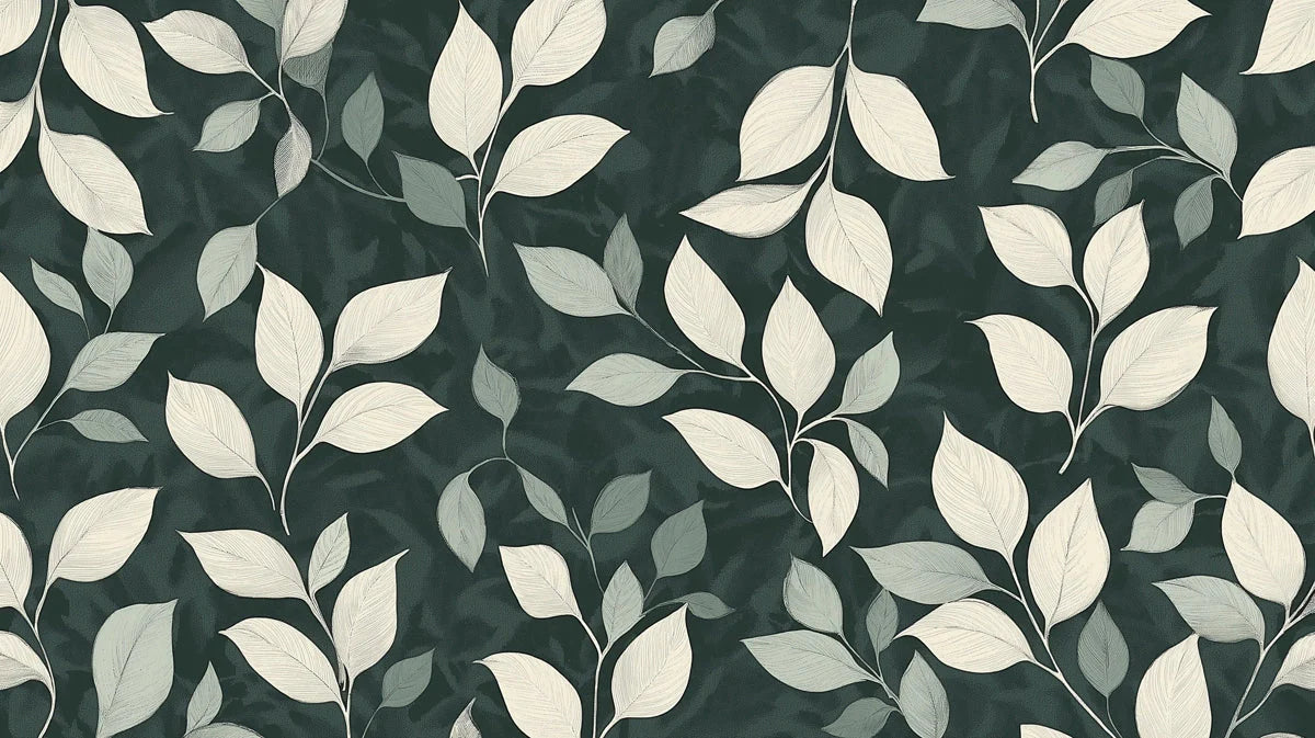 Minimalist Botanical Leaf Mural Wallpaper — Dark Forest Green Mural Wallpaper - room preview 02