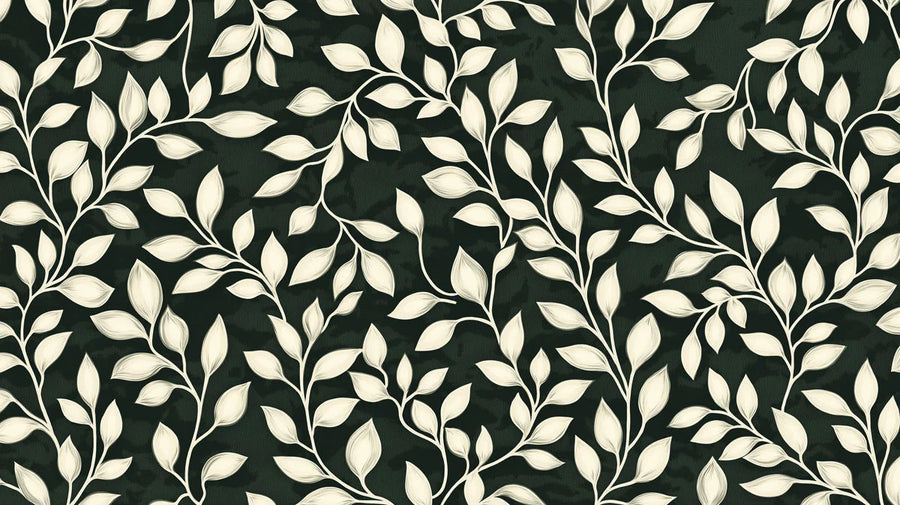 Botanical Wallpaper Mural – Leaf & Plant Wall Mural – Botanical Leaf — Deep Forest and Cream printable artwork