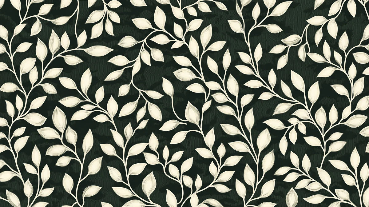 Botanical Leaf Mural Wallpaper — Deep Forest and Cream Mural Wallpaper - room preview 02