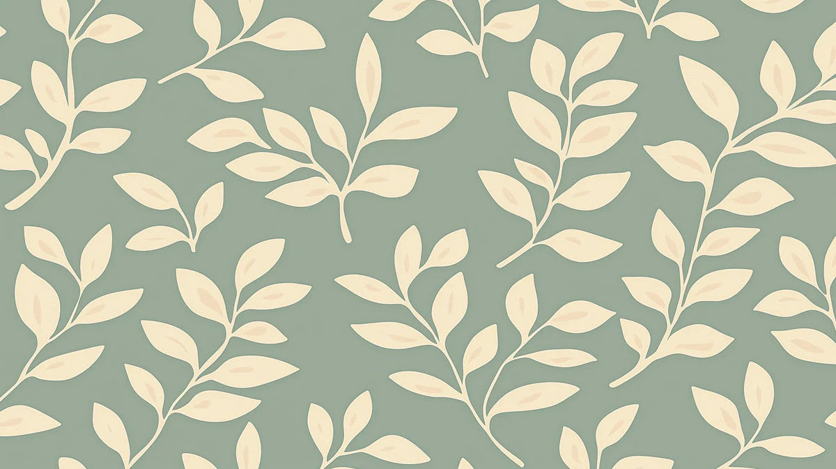 Sage Green and Cream Leaf Mural Wallpaper — Minimalist Nature Mural Wallpaper - room preview 02
