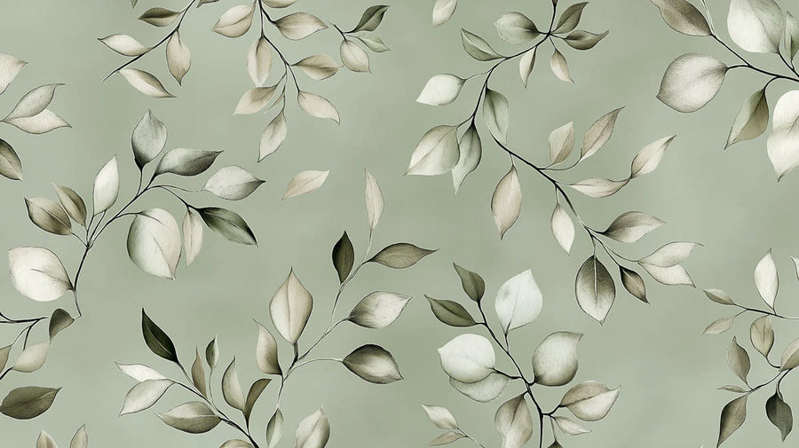 Botanical Wallpaper Mural – Leaf & Plant Wall Mural – Muted Sage Botanical Leaf — Modern Minimalist printable artwork