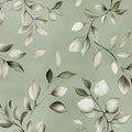 Muted Sage Botanical Leaf Mural Wallpaper — Modern Minimalist Mural Wallpaper - room preview 02