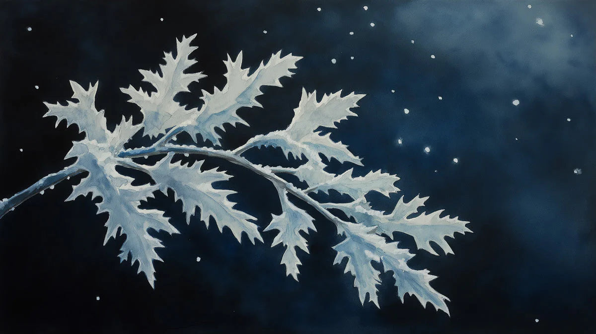 Midnight Frost Leaf Mural Wallpaper — Moody Botanical Art Mural Wallpaper - room preview 02