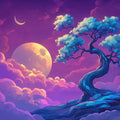 Celestial Bonsai Sky Mural Wallpaper — Whimsical Nightscape Mural Wallpaper - room preview 02