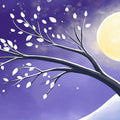 Moonlit Branch Mural Wallpaper — Artistic Dreamy Landscape Mural Wallpaper - room preview 02