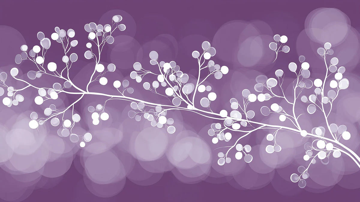 Abstract Berry Branch Mural Wallpaper — Plum and White Minimalist Mural Wallpaper - room preview 02